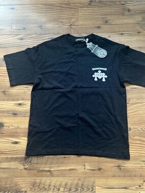 Chrome Hearts Black Short Sleeve Tee with White Cross Graphic